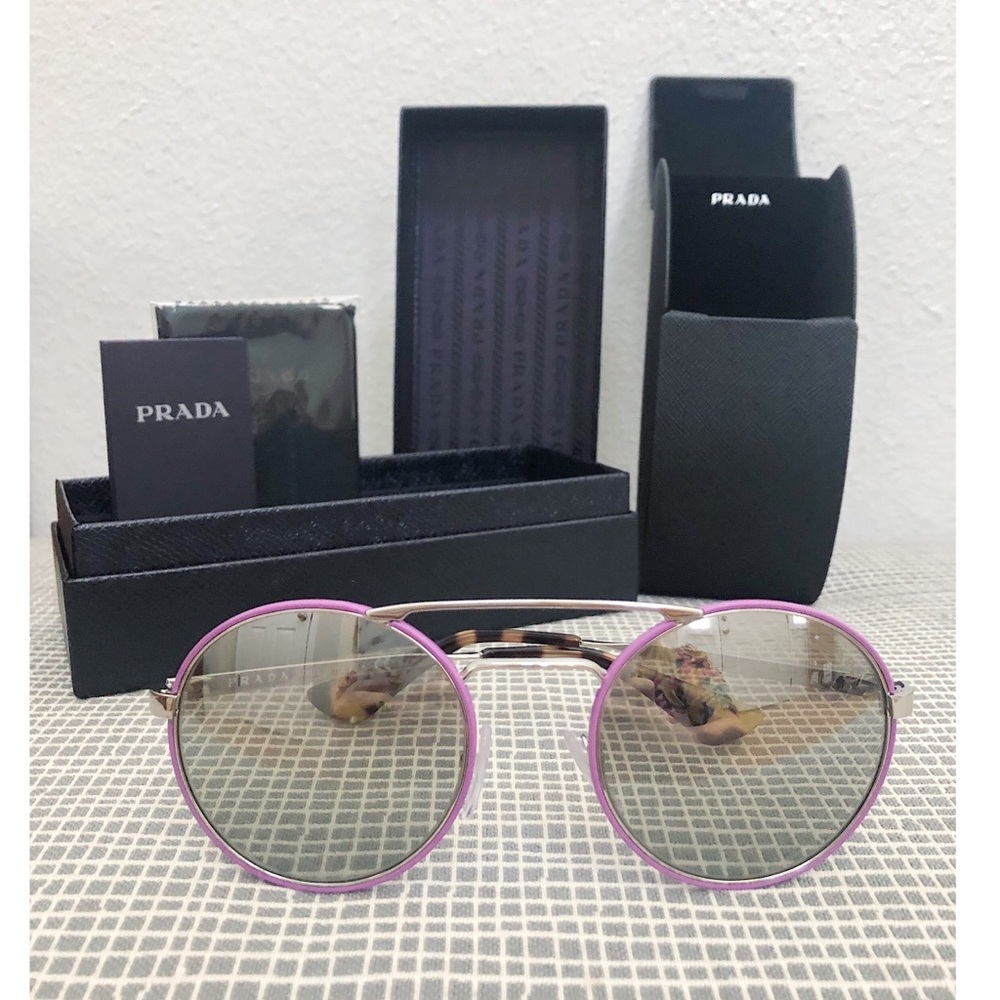 New Prada 54mm round catwalk sunglasses with case